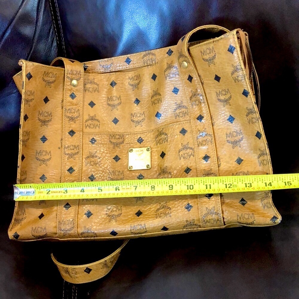 MCM Cognac Vicetos Top Zipper Shoulder Work Bag Briefcase Authentic EUC - Picture 14 of 16